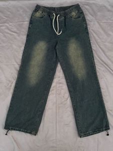 Washed Denim Cargo Pants