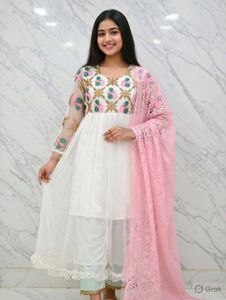 Elegant White Kurta Set with Pink Dupatta