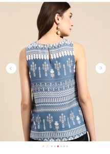 Boho Blue &amp; White Print Sleeveless Top
