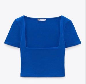 Vibrant Blue Square Neck Crop Top