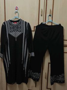 Black Printed Kurti and Pants Set