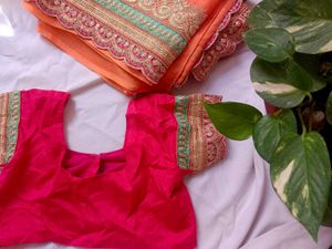 double shade Embroidered Saree with Blouse