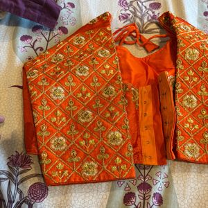 Orange Embroidered silk Blouse