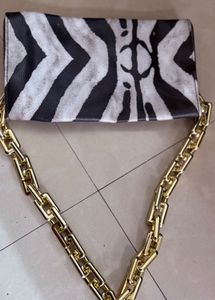 Zebra Print Clutch with Gold Chain