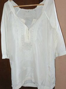Silk Dori Work White Kurti
