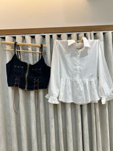 Denim Vest with White Blouse Set