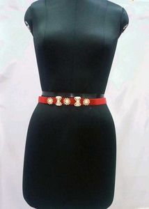 Red Motiffs Studded Waist Belt