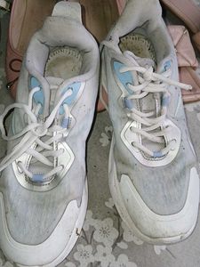 White &amp; Blue Lace-Up Sneakers