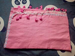 pink cotton saree with white lace💕🎀