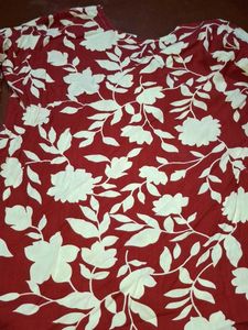 Red Floral short Kurta with Lace Neckline