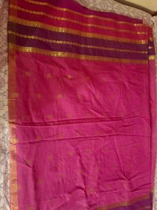 Vibrant Pink Saree with Gold Border