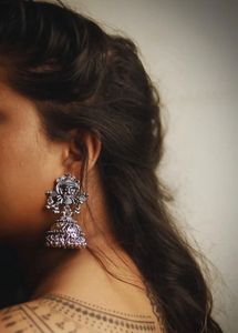 premium oxidised silver Durga Jhumka Earrings
