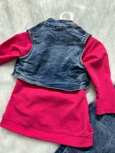 2-4 yrs girl unused top jeans