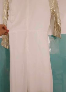 Elegant White &amp; Gold Wrap Dress