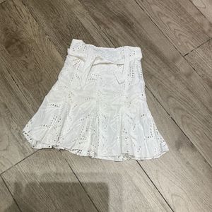 White Eyelet Belted Mini Skirt