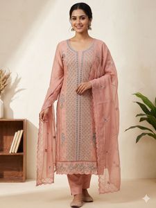 Elegant Peach Embroidered Kurta Set