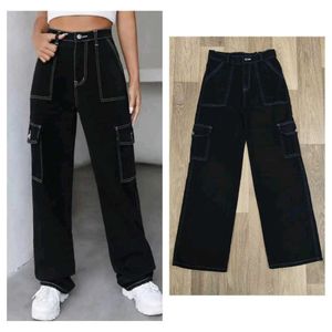 Black Cargo Pants with Contrast Stitching