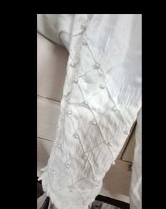 Pearl Studded White Casual Pants