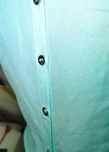 Sleeveless Aqua Button-Up Top