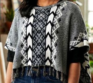 Cozy Knit Poncho with Tassels