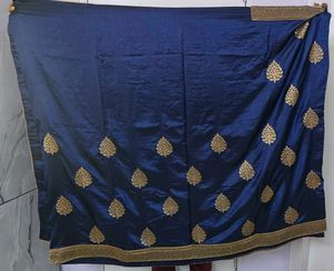 Elegant Blue Gold Embroidered Silk Saree