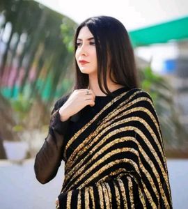Black &amp; Gold Striped Saree