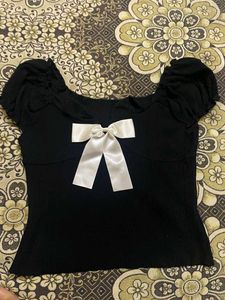 Cute Black Top with White Bow