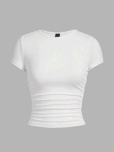 Women’s White Fitted Ruched T-Shirt | Stretchable