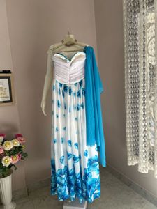 NO DISCOUNT White &amp; Blue Floral Gown