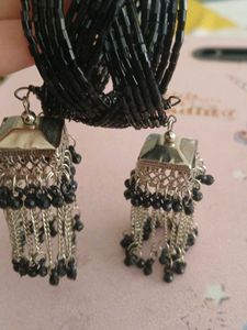 Elegant Black Beaded Cuff Bracelet