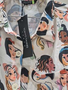 Cute Cartoon Print Cropped Shirt