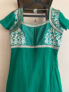 Green &amp; Gold Embroidered Anarkali