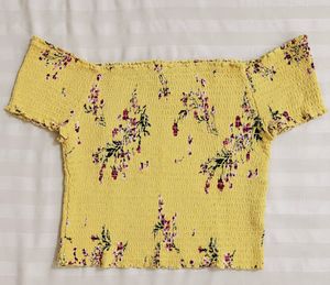 Yellow Floral Smocked Off-Shoulder Top