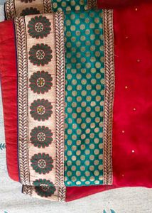 red designer saree with big border