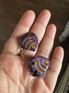 handmade paper mache Purple Fish Earrings