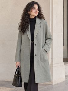 Imported Elegant Light Grey Wool Blend Coat