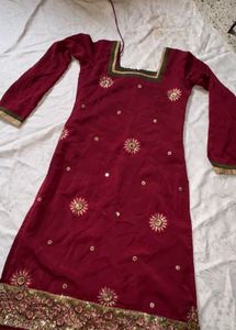 Maroon Embroidered Kurta