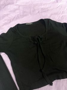 Black Tie-Front Long Sleeve Top