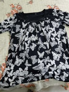 Black Butterfly Print Tunic Top