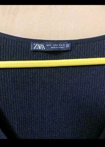 Zara Black Button-Up V-Neck Top