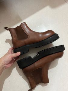 Brown Leather Chelsea Boots. Heavy sole.