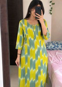 Yellow & Grey Ikat Print Kurta