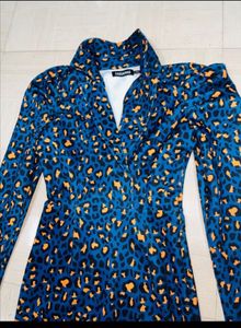 Blue Leopard Print Midi Dress