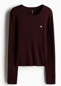 H&M cute embroided burgundy cable knit sweat