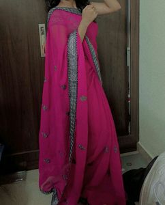 Pink Saree With Silver Border