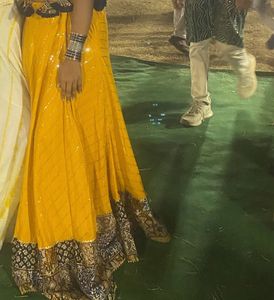 Vibrant Yellow Sequined Lehenga Skirt