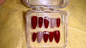 Red Floral Press-On Nails