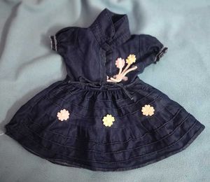 Cute Denim Dress with Flower Appliques