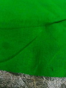 Vibrant Green Saree with Pink &amp; Silver Border