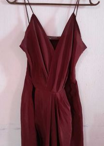 Elegant Maroon V-Neck Party Dress